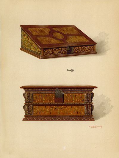 Oak Inlaid Box, property of Edward Quilter by Shirley Charles Llewellyn Slocombe